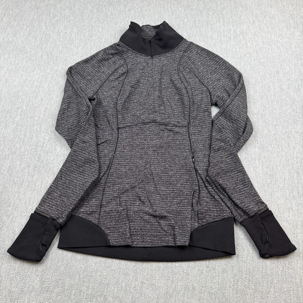 Lululemon Base Runner Top Women 4 Gray Herringbone 1/2 Zip Pullover Athletic Gym